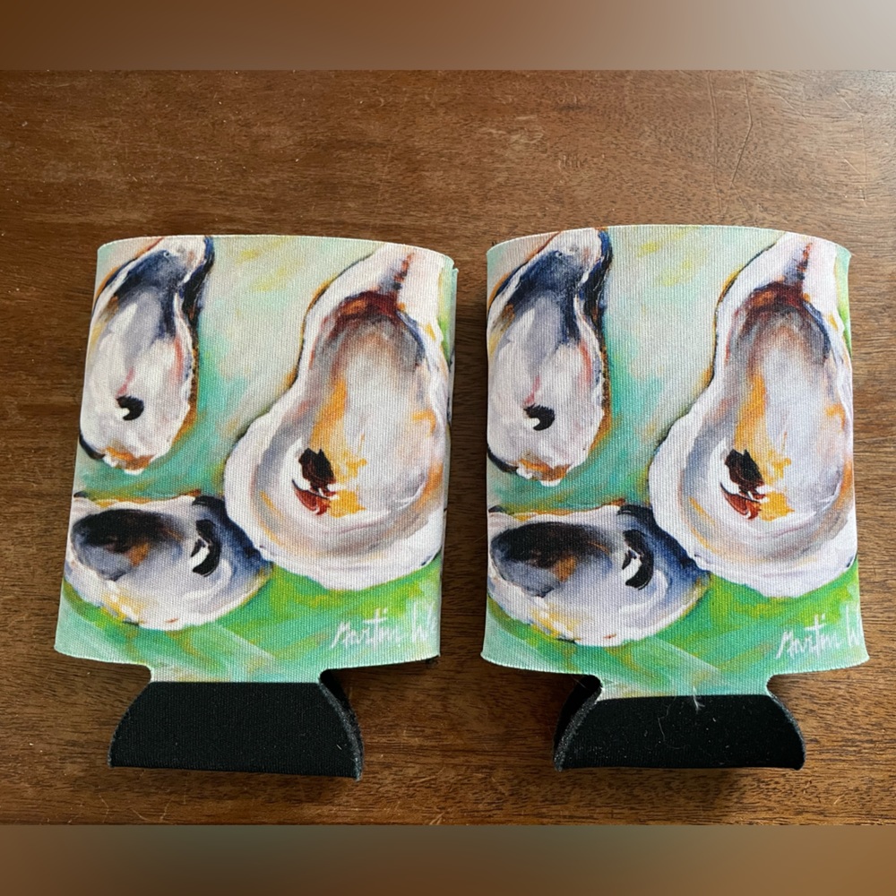 Oyster cozies - pair with green background. Sold as a pair.